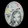 Glass Cabochons, fancy drawing, Flat Oval 18x25mm, Sold by Bag