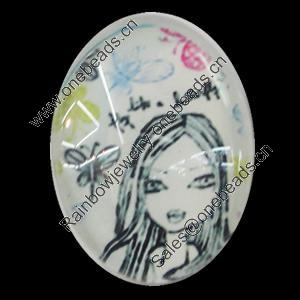 Glass Cabochons, fancy drawing, Flat Oval 18x25mm, Sold by Bag