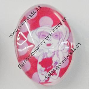 Glass Cabochons, fancy drawing, Flat Oval 18x25mm, Sold by Bag