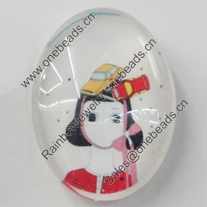 Glass Cabochons, fancy drawing, Flat Oval 18x25mm, Sold by Bag