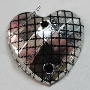 Acrylic Cabochons With Hole, Faceted Heart 12mm, Sold by Bag