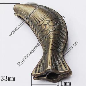 Beads, Zinc Alloy Jewelry Findings, Fish 11x33mm, Sold by Bag