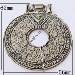 Pendant, Zinc Alloy Jewelry Findings, 56x62mm, Sold by Bag