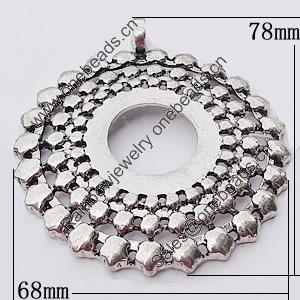 Pendant, Zinc Alloy Jewelry Findings, 68x78mm, Sold by Bag