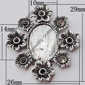 Zinc Alloy Cabochons Settings, Outside diameter:26x29mm, Interior diameter:10x14mm, Sold by Bag 