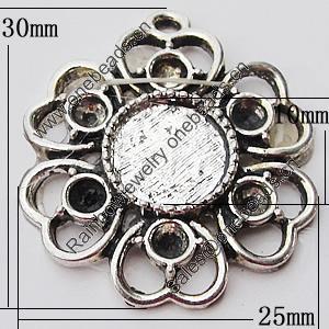 Zinc Alloy Pendant Settings, Outside diameter:25x30mm, Interior diameter:10mm, Sold by Bag 