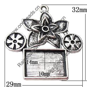 Zinc Alloy Pendant Settings, Outside diameter:29x32mm, Interior diameter:14x10mm, Sold by Bag 