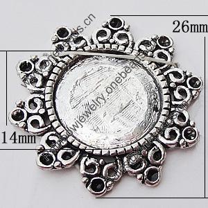 Zinc Alloy Cabochons Settings, Outside diameter:26x26mm, Interior diameter:14mm, Sold by Bag 