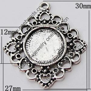 Zinc Alloy Pendant Settings, Outside diameter:27x30mm, Interior diameter:12mm, Sold by Bag 