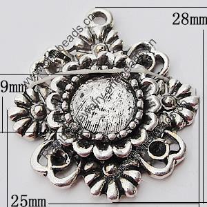 Zinc Alloy Pendant Settings, Outside diameter:25x28mm, Interior diameter:9mm, Sold by Bag 