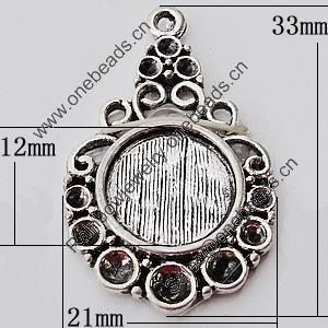 Zinc Alloy Pendant Settings, Outside diameter:21x33mm, Interior diameter:12mm, Sold by Bag 