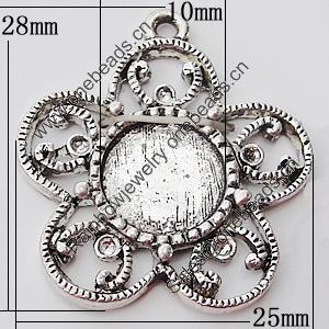 Zinc Alloy Pendant Settings, Outside diameter:25x28mm, Interior diameter:10mm, Sold by Bag 