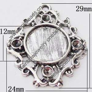 Zinc Alloy Pendant Settings, Outside diameter:24x29mm, Interior diameter:12mm, Sold by Bag 