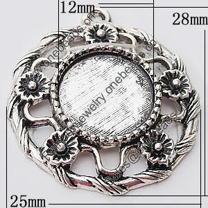 Zinc Alloy Pendant Settings, Outside diameter:25x28mm, Interior diameter:12mm, Sold by Bag 