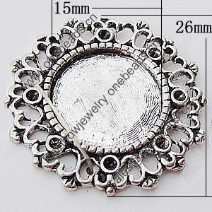 Zinc Alloy Cabochons Settings, Outside diameter:26mm, Interior diameter:15mm, Sold by Bag 