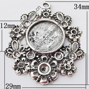 Zinc Alloy Pendant Settings, Outside diameter:29x34mm, Interior diameter:12mm, Sold by Bag 