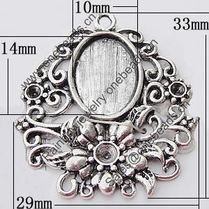 Zinc Alloy Pendant Settings, Outside diameter:29x33mm, Interior diameter:10x14mm, Sold by Bag 