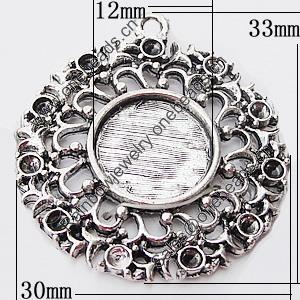 Zinc Alloy Pendant Settings, Outside diameter:30x33mm, Interior diameter:12mm, Sold by Bag 