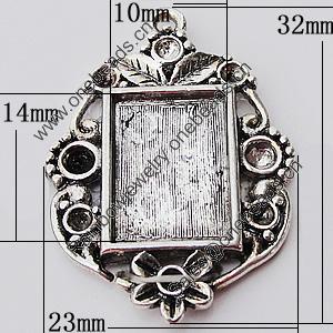 Zinc Alloy Pendant Settings, Outside diameter:23x32mm, Interior diameter:10x14mm, Sold by Bag 