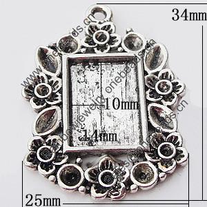 Zinc Alloy Pendant Settings, Outside diameter:25x34mm, Interior diameter:10x14mm, Sold by Bag 