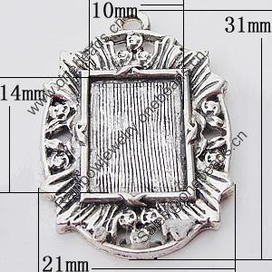 Zinc Alloy Pendant Settings, Outside diameter:21x31mm, Interior diameter:10x14mm, Sold by Bag 