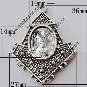 Zinc Alloy Pendant Settings, Outside diameter:27x36mm, Interior diameter:10x14mm, Sold by Bag 