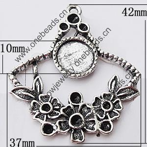 Zinc Alloy Pendant Settings, Outside diameter:37x42mm, Interior diameter:10mm, Sold by Bag 