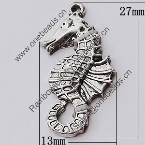 Pendant, Zinc Alloy Jewelry Findings, River Horse 13x27mm, Sold by Bag