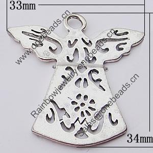 Pendant, Zinc Alloy Jewelry Findings, 33x34mm, Sold by Bag