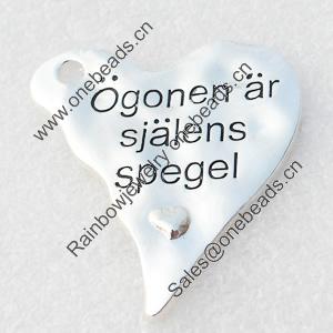 Zinc alloy Pendant, Nickel-free & Lead-free A Grade Heart, 37x38mm, Hole:4mm, Sold by PC