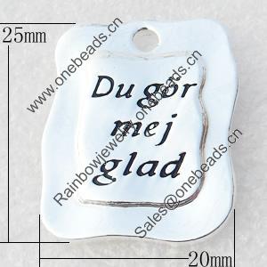 Zinc alloy Pendant, Nickel-free & Lead-free A Grade 20x25mm, Hole:2mm, Sold by PC
