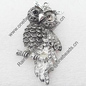 Pendant, Zinc Alloy Jewelry Findings, Die Eule, 34x64mm, Sold by Bag