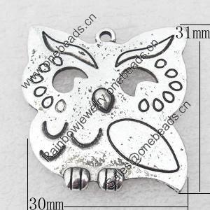 Pendant, Zinc Alloy Jewelry Findings, Die Eule, 30x31mm, Sold by Bag