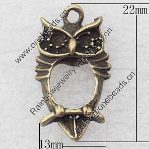 Pendant, Zinc Alloy Jewelry Findings, Die Eule, 13x22mm, Sold by Bag