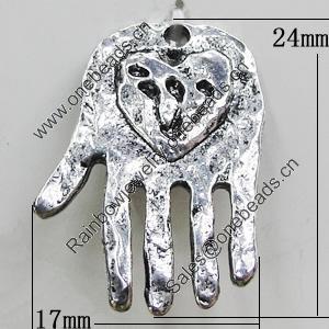 Pendant, Zinc Alloy Jewelry Findings, Hand 17x24mm, Sold by Bag