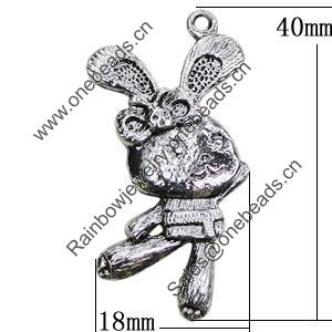 Pendant, Zinc Alloy Jewelry Findings, Rabbit 18x40mm, Sold by Bag