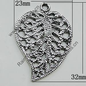 Pendant, Zinc Alloy Jewelry Findings, Leaf 23x32mm, Sold by Bag
