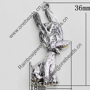 Pendant, Zinc Alloy Jewelry Findings, Animal 18x36mm, Sold by Bag