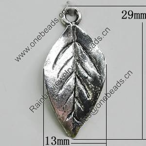 Pendant, Zinc Alloy Jewelry Findings, Leaf 13x29mm, Sold by Bag