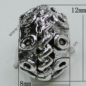 European Style Beads Zinc Alloy Jewelry Findings Lead-free, 8x12mm Hole:5mm, Sold by Bag   