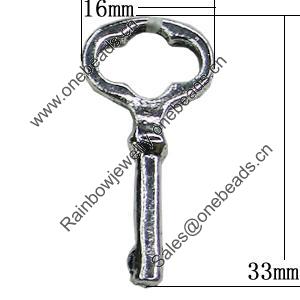 Pendant, Zinc Alloy Jewelry Findings, Key 16x33mm, Sold by Bag  