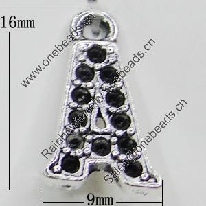 Pendant, Zinc Alloy Jewelry Findings, Letter 9x16mm Hole:1.5mm, Sold by Bag