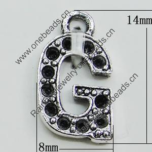 Pendant, Zinc Alloy Jewelry Findings, Letter 8x14mm Hole:1.5mm, Sold by Bag
