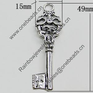 Pendant, Zinc Alloy Jewelry Findings, Key 15x49mm, Sold by Bag