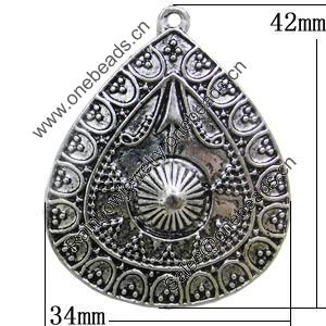 Pendant, Zinc Alloy Jewelry Findings, Teardrop 34x42mm, Sold by Bag