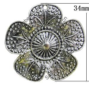 Pendant, Zinc Alloy Jewelry Findings, Flower 34mm, Sold by Bag