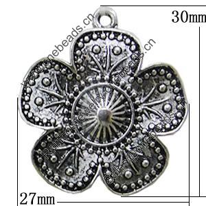 Pendant, Zinc Alloy Jewelry Findings, Flower 27x30mm, Sold by Bag