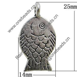Pendant, Zinc Alloy Jewelry Findings, Fish 14x25mm, Sold by Bag