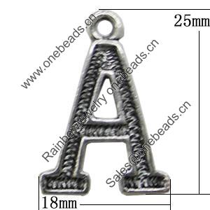Pendant, Zinc Alloy Jewelry Findings, Letter 18x25mm, Sold by Bag