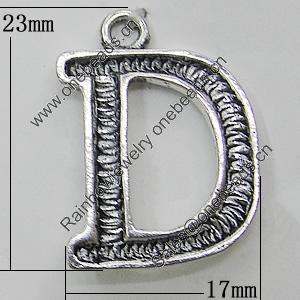 Pendant, Zinc Alloy Jewelry Findings, Letter 17x23mm, Sold by Bag